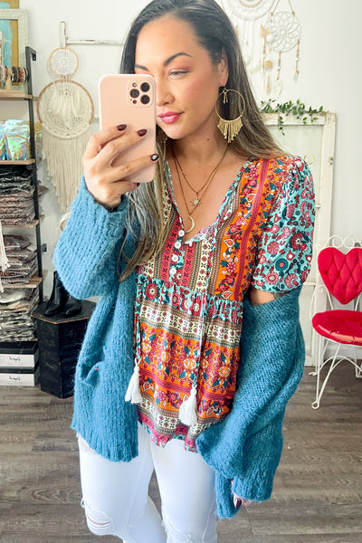 Bohemian Tassel Tie Puff Sleeve Babydoll Blouse