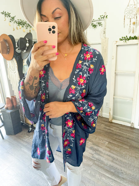 Lightweight Anemone Embroidered Kimono - 4 colors