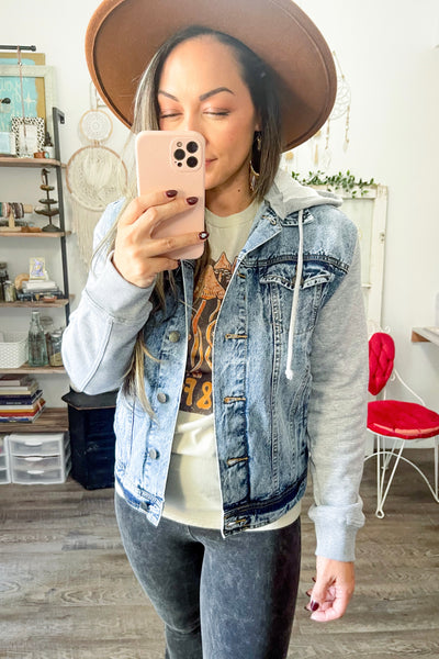 Women's Denim  Jacket with Fleece Hoodies