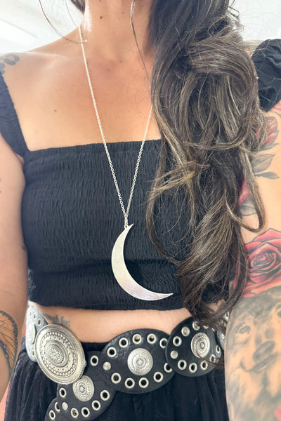 Celestial Crescent Moon Whimsigoth Long Chain Necklace