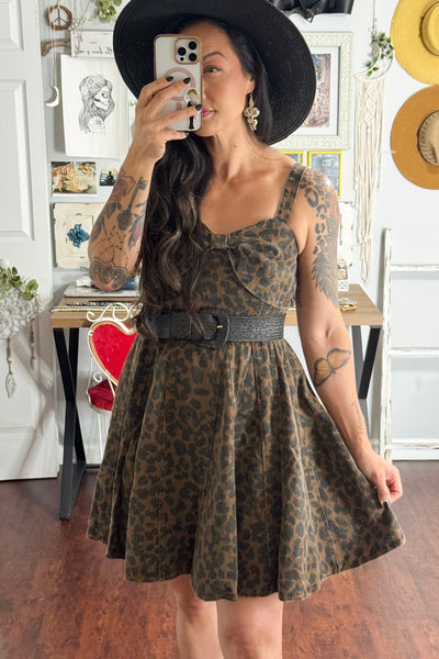 Mineral Washed Leopard Flare Cami Dress