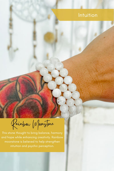 Rainbow Moonstore 8mm Bead Bracelet