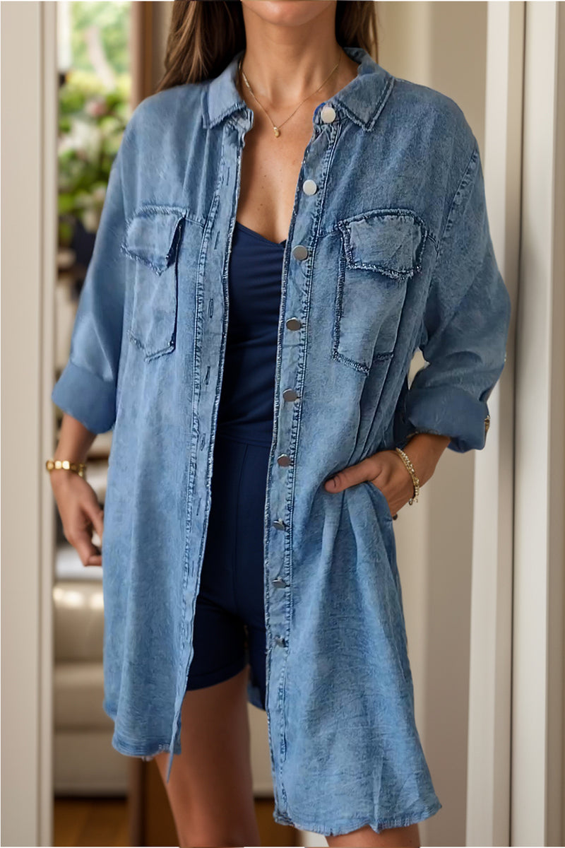 fitted chambray dress Light Blue Chambray Smocked Maternity Maxi Dress
