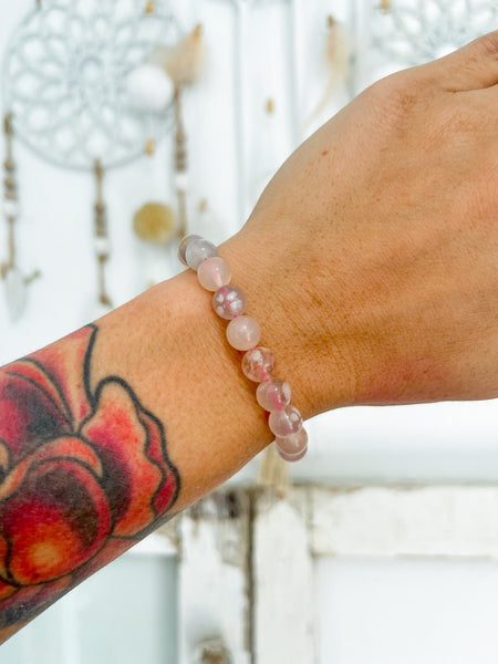 Flower Agate 8mm Bead Bracelet