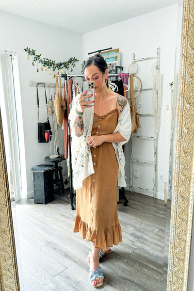Small // Tan Button Front Midi Dress