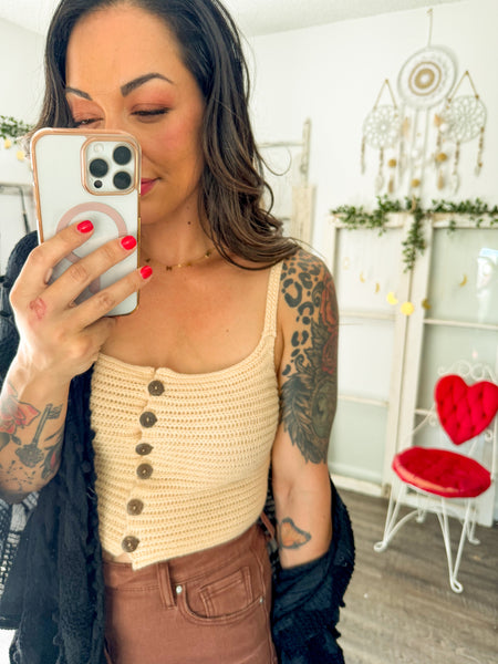 Groove Wave Knit Button Brami Top