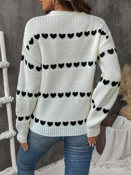 Black Heart Crew Neck Long Sleeve Sweater