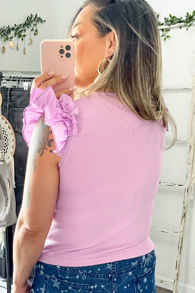 Lavender Ruffled Shoulder Knit Top