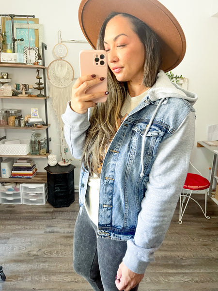 Women's Denim  Jacket with Fleece Hoodies