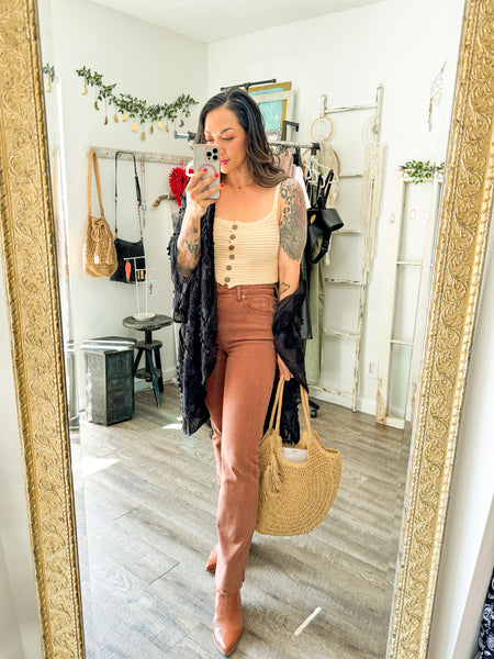 Groove Wave Knit Button Brami Top