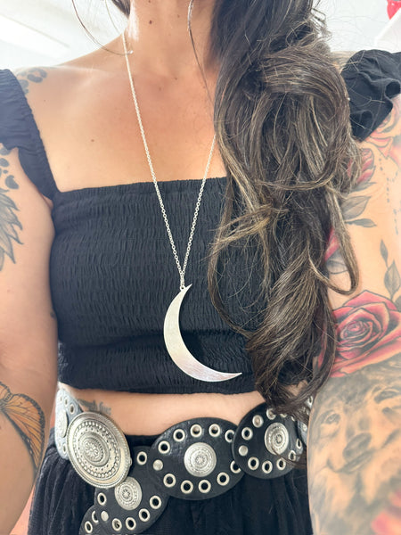 Celestial Crescent Moon Whimsigoth Long Chain Necklace