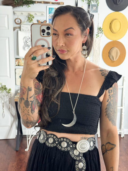 Celestial Crescent Moon Whimsigoth Long Chain Necklace