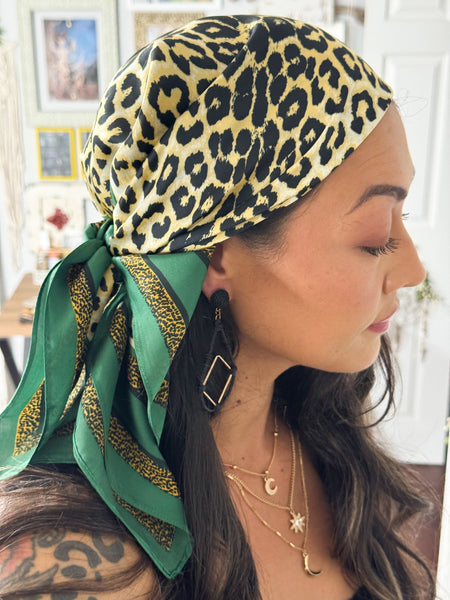 Emerald-Trim Leopard Scarf