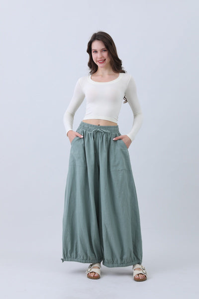 Women's Linen Pants – Relaxed Fit with Adjustable Cuffs