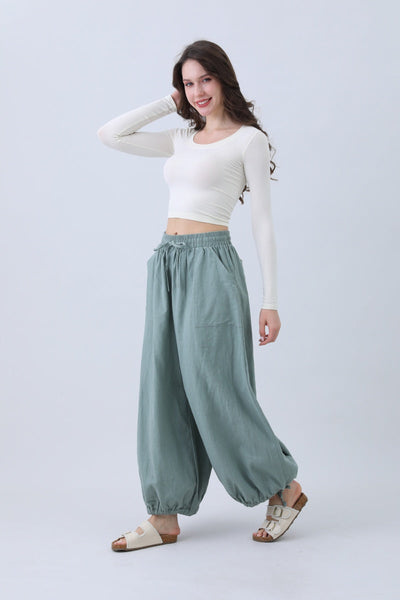 Women's Linen Pants – Relaxed Fit with Adjustable Cuffs