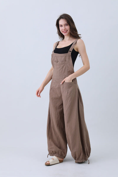 Linen Wide-Leg Jumpsuit – Adjustable Cuffs
