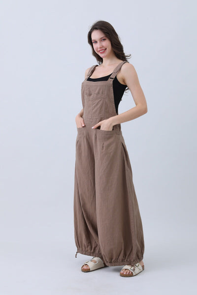 Linen Wide-Leg Jumpsuit – Adjustable Cuffs