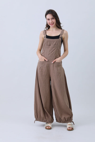 Linen Wide-Leg Jumpsuit – Adjustable Cuffs