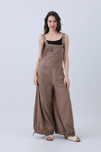 Linen Wide-Leg Jumpsuit – Adjustable Cuffs