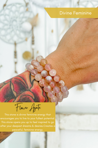 Flower Agate 8mm Bead Bracelet