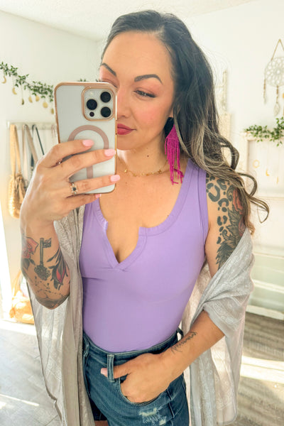 Lavender Notched Sleeveless Bodysuit