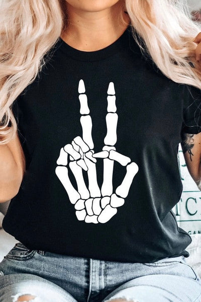Skeleton Peace Sign Graphic Tee