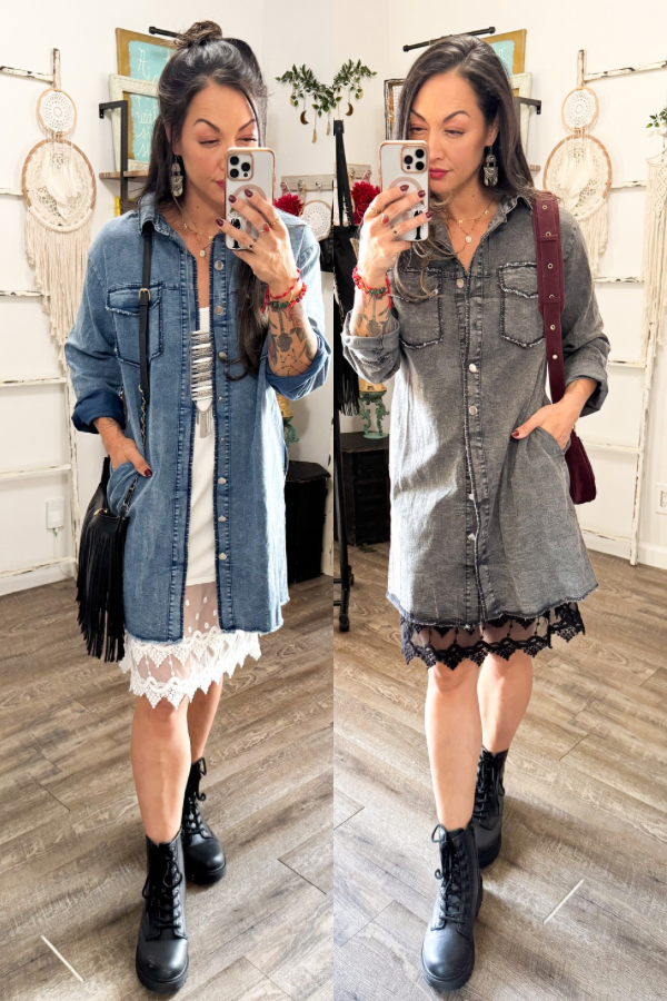 Lightweight Chambray Tshirt Dress Light Blue / 2XL