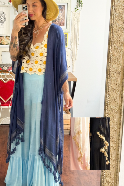 Longline Tassel Border Kimono- 3 colors