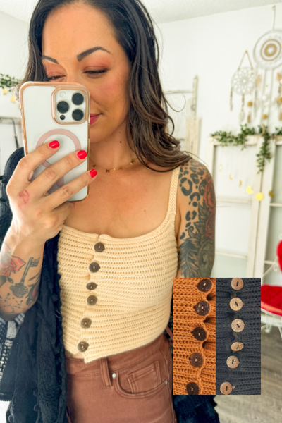 Groove Wave Knit Button Brami Top