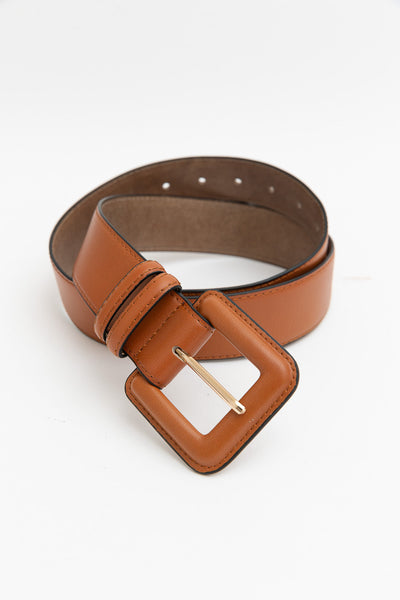 Sleek Square-Buckle Genuine Leather Belt