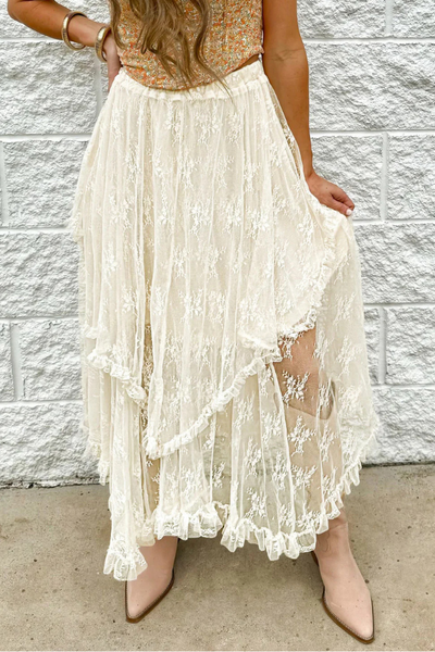 Lace Tiered Midi Skirt