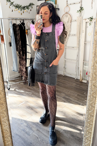 Grey Denim Overall Dress