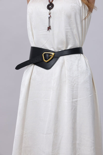 Asymmetrical Buckle Wide Waist Belt (3 colors)