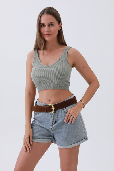 Suede Belt with Gold Circle Buckle - 2 colors