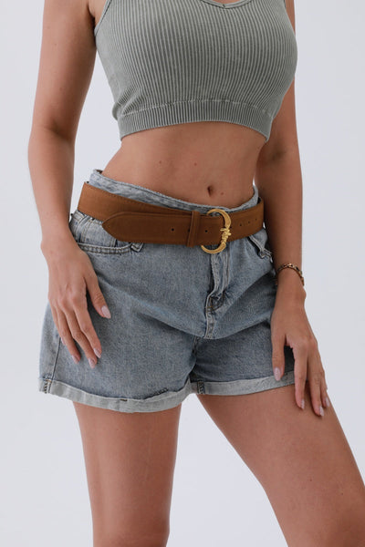 Suede Belt with Gold Circle Buckle - 2 colors