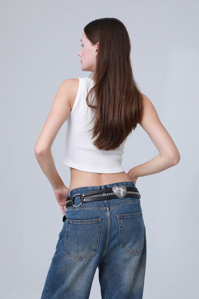 Vintage Western Belt – Faux Leather with Heart & Chain Accent 🤠💖