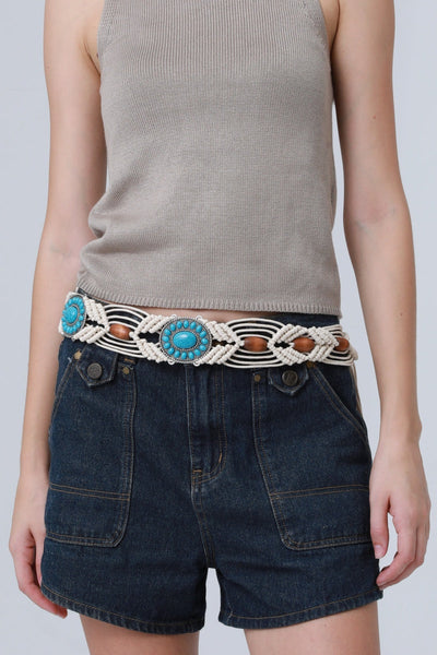 Bohemian Waist Rope โ Adjustable Braided Belt with Turquoise Beads ๐ฟ๐