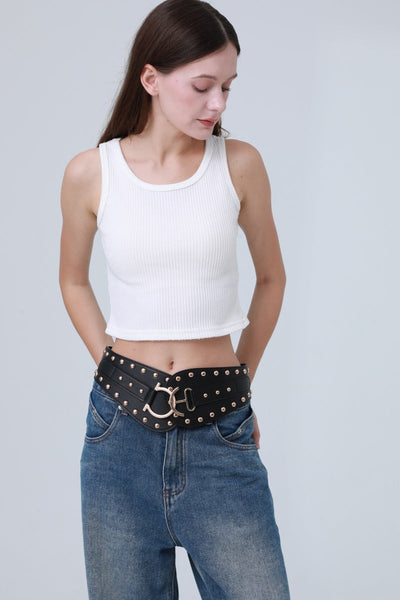 Vintage Bohemian Wide Belt – Studded Leather Waist Cincher ⛓️🌹