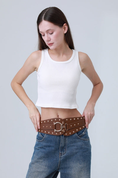 Vintage Bohemian Wide Belt – Studded Leather Waist Cincher ⛓️🌹