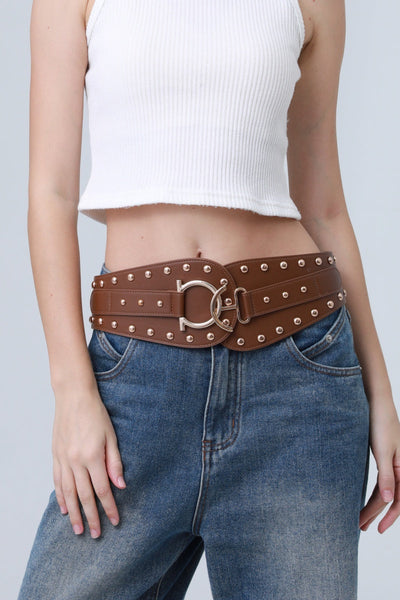 Vintage Bohemian Wide Belt – Studded Leather Waist Cincher ⛓️🌹