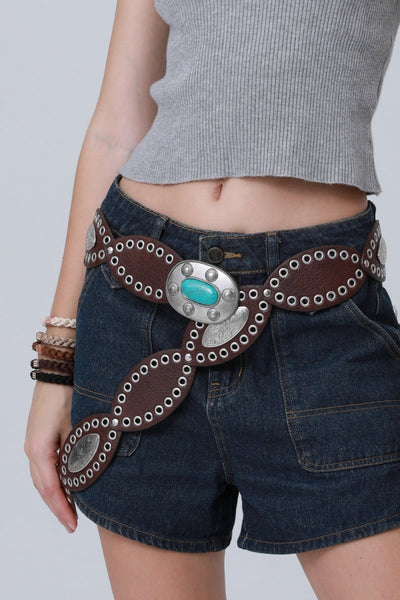 Boho Western Belt – Vintage Turquoise Inlaid Buckle 🌵💎