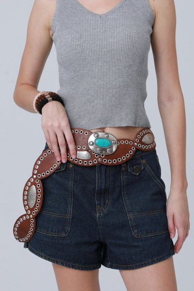 Boho Western Belt – Vintage Turquoise Inlaid Buckle 🌵💎