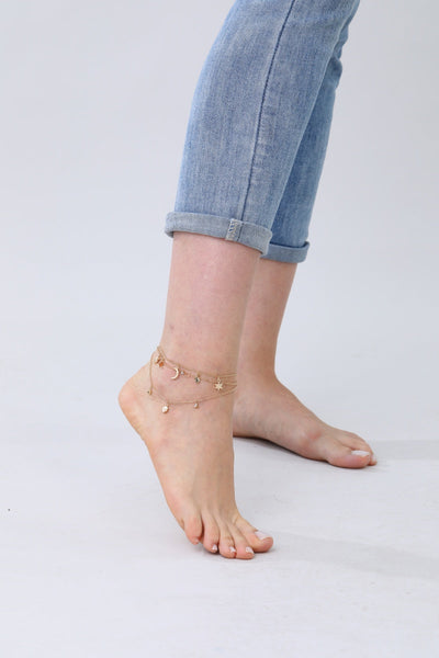 Celestial Star & Moon Anklet – Dreamy Layered Charm✨🌙
