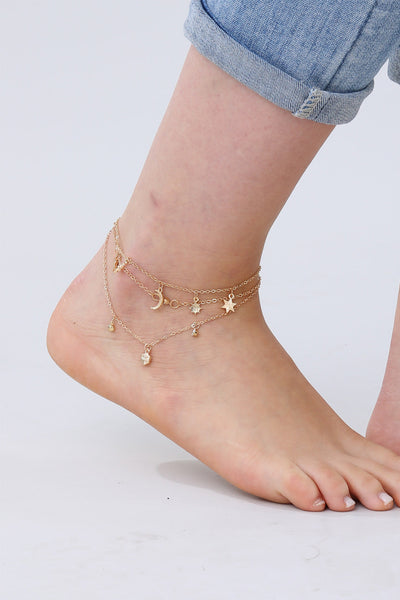 Celestial Star & Moon Anklet – Dreamy Layered Charm✨🌙