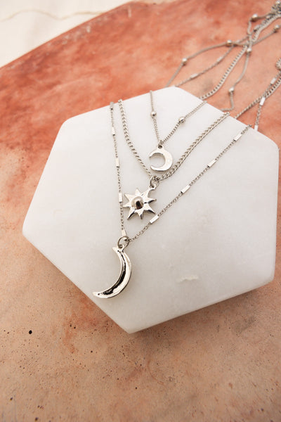 Celestial Layered Necklace - Moon and Star Charms πβ¨
