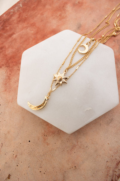 Celestial Layered Necklace - Moon and Star Charms πβ¨