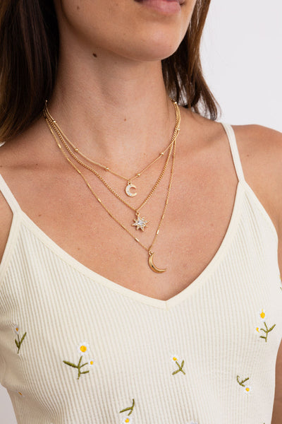 Celestial Layered Necklace - Moon and Star Charms πβ¨