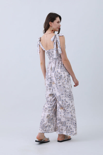 Women’s Floral Print Jumpsuit – Elasticized Bust & Dreamy Wide-Leg Cut