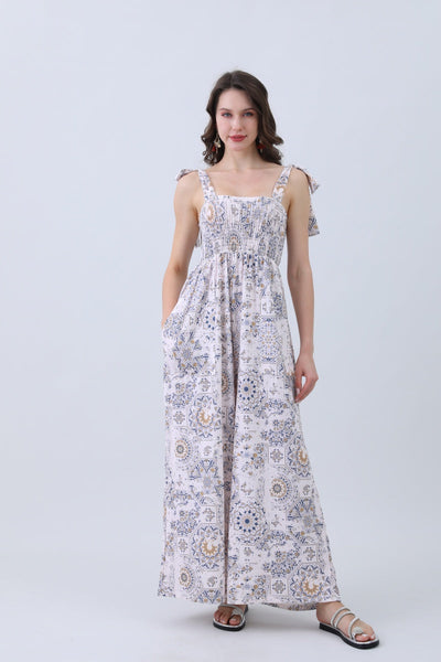 Women’s Floral Print Jumpsuit – Elasticized Bust & Dreamy Wide-Leg Cut