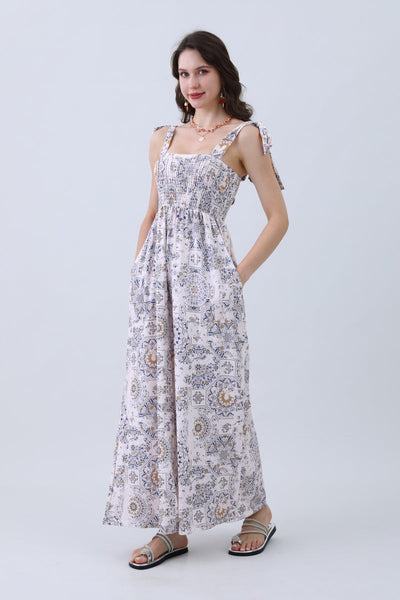 Women’s Floral Print Jumpsuit – Elasticized Bust & Dreamy Wide-Leg Cut